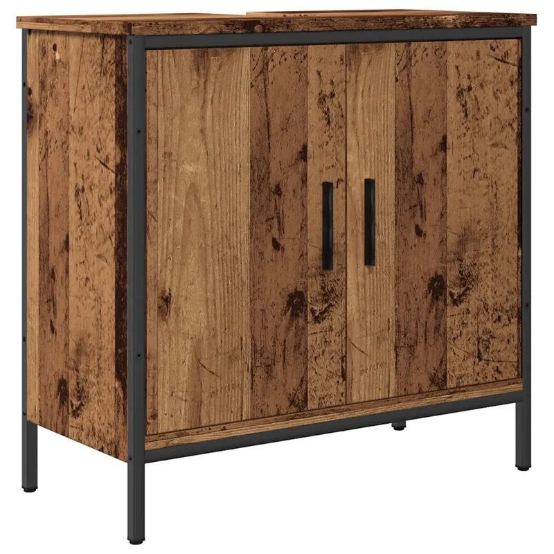Armoire lavabo design peu encombrant salle de bain 60 x 30 x 60 cm en bois d'ingénierie vieux bois 02_0051178