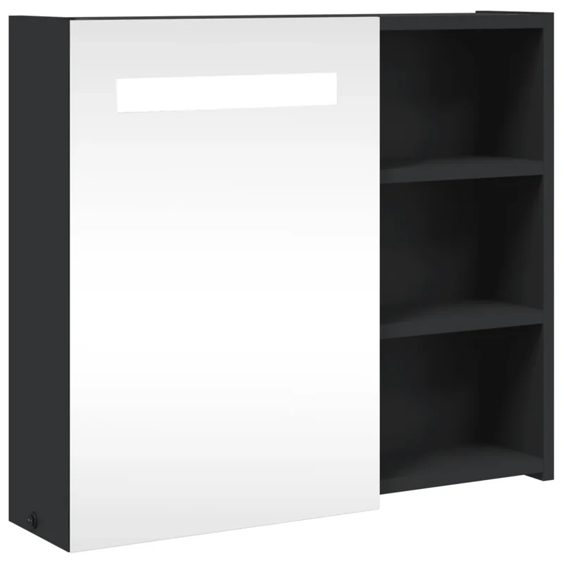 Armoire de salle de bain à miroir mural avec LED 60 x 13 x 52 cm ample espace de rangement design épuré en bois noir 02_0047271