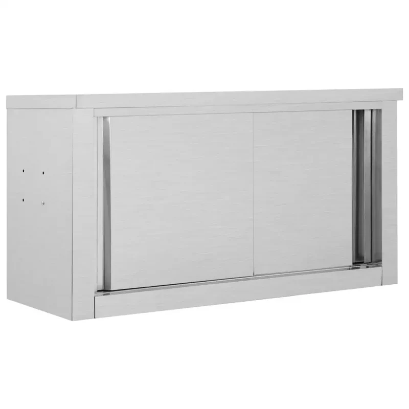Armoire de cuisine murale avec portes coulissantes 90 x 40 x 50 cm rangement pratique style moderne en acier inoxydable argenté 02_0046014