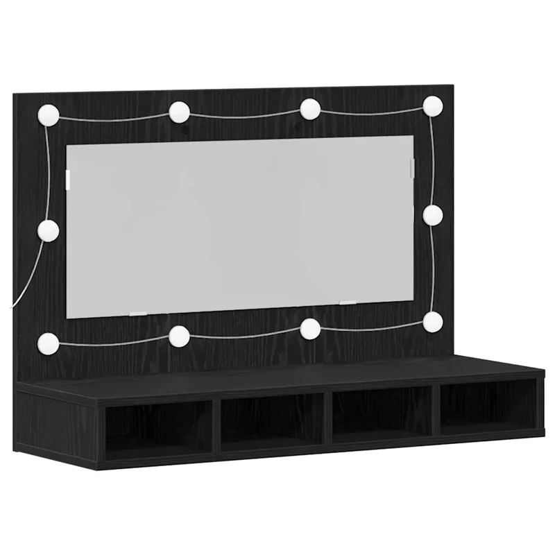 Armoire miroir moderne salle de bain 90 x 31,5 x 62 cm grand espace de rangement en bois d'ingénierie chêne noir 02_0051919