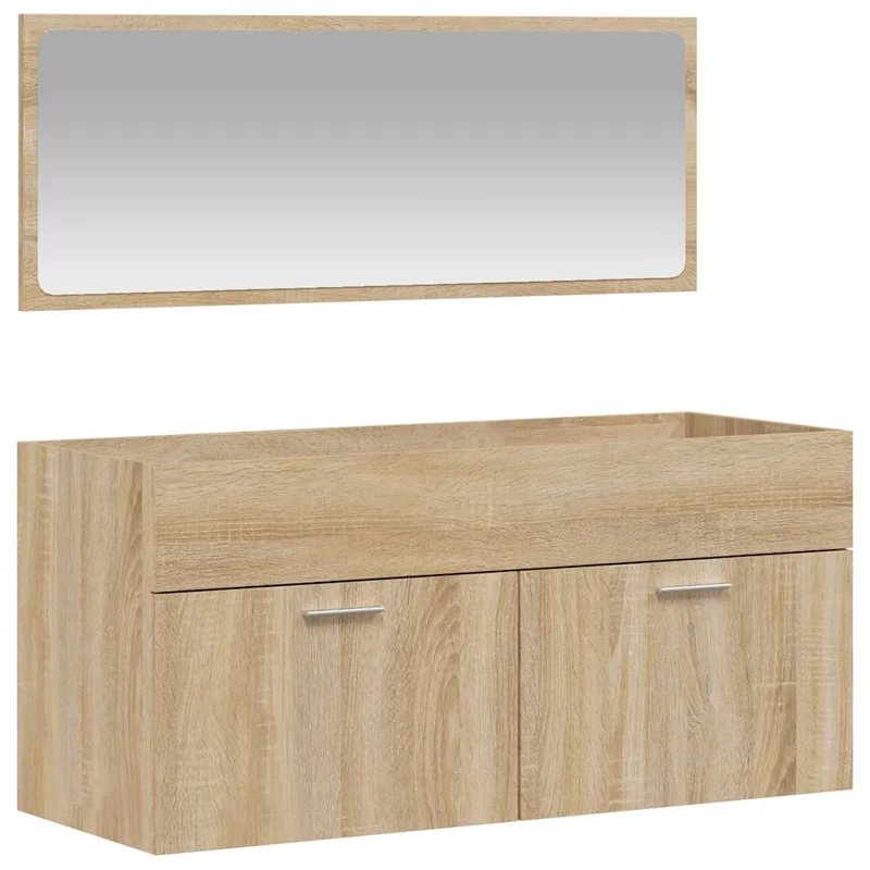 Armoire de salle de bain murale avec miroir 100 x 38,5 x 46 cm style minimaliste grand rangement en bois d'ingénierie chêne sonoma 02_0049279