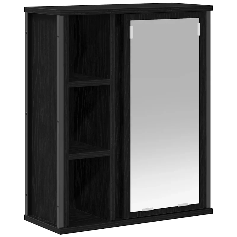 Armoire murale de salle de bain avec miroir rangement flexible 50 x 21 x 60 cm en bois noir 02_0051778