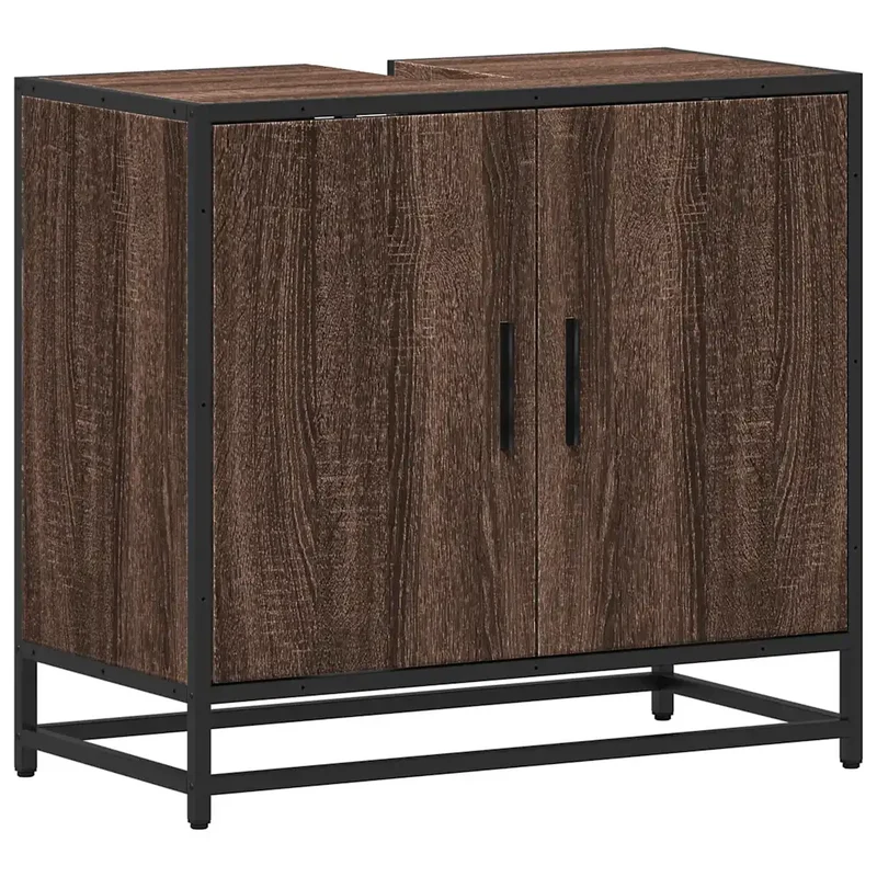 Armoire de lavabo rétro élégante salle de bain 65 x 33 x 60 cm avec grand espace de rangement en bois chêne marron 02_0049658