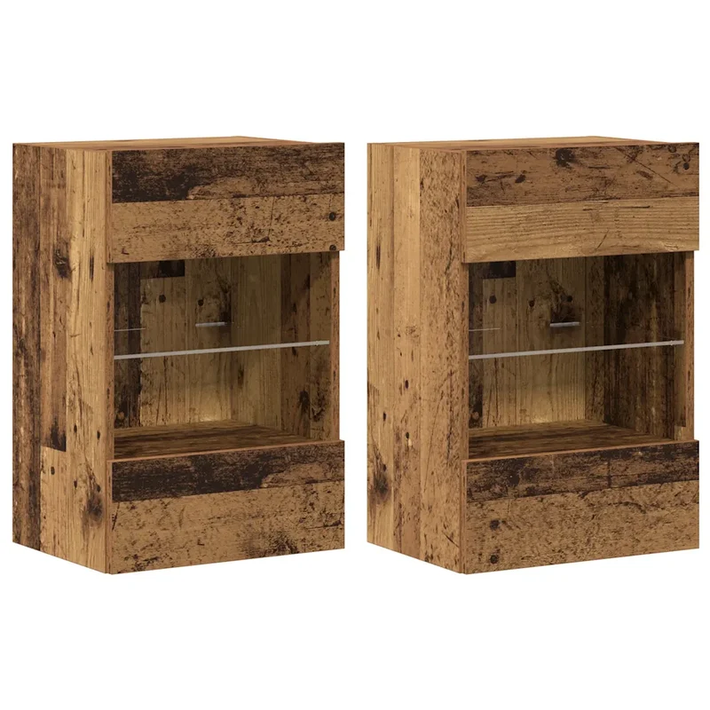 Lot de 2 meubles muraux avec lumières LED design contemporain rangement 40 x 30 x 60 cm en bois vieux 02_0051176