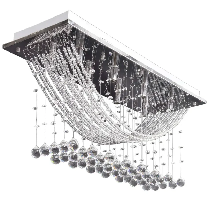 Plafonnier design moderne avec perles de cristal 70 x 25 x 29 cm en métal blanc 02_0046253
