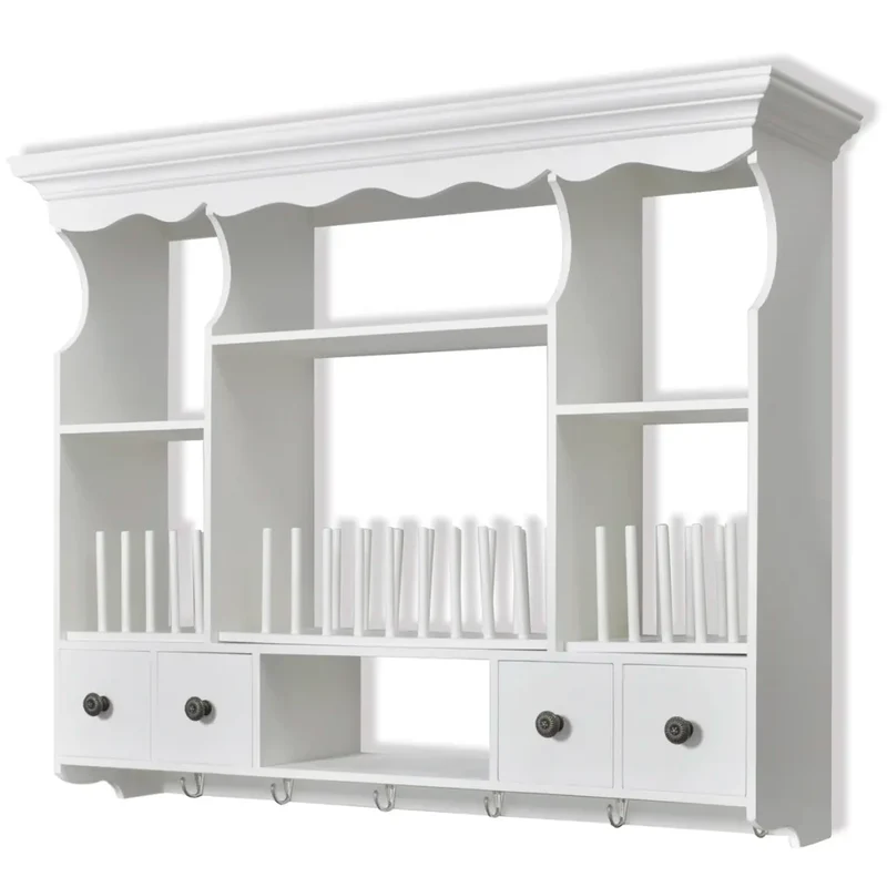 Armoire murale de cuisine rangement vintage 90,5 x 22,5 x 70,3 cm en bois blanc 02_0046248