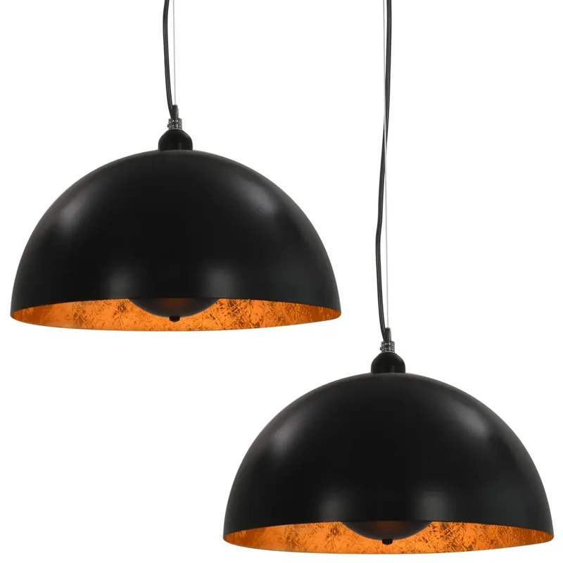 Lot de 2 plafonniers semi-sphériques design élégant salon 40 x 20 cm en métal noir 02_0045978