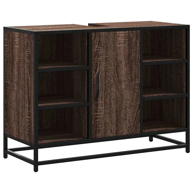 Armoire lavabo rétro élégante 80 x 33 x 60 cm grand espace de rangement style industriel en bois d'ingénierie chêne marron 02_0049675