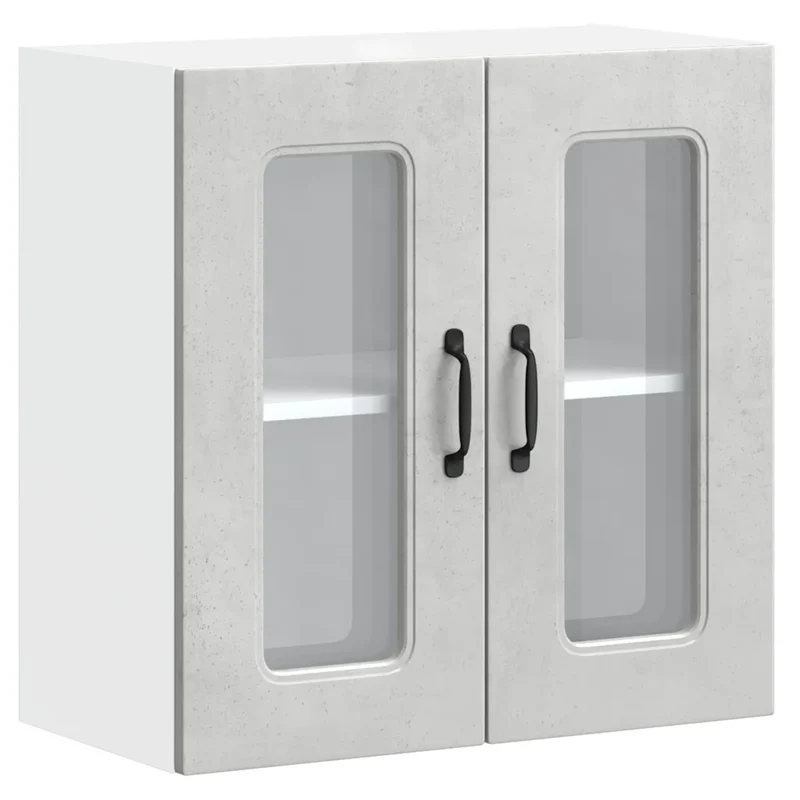 Armoire murale de cuisine avec porte en verre design moderne 60 x 31 x 60 cm rangement optimisé en bois gris béton 02_0050046