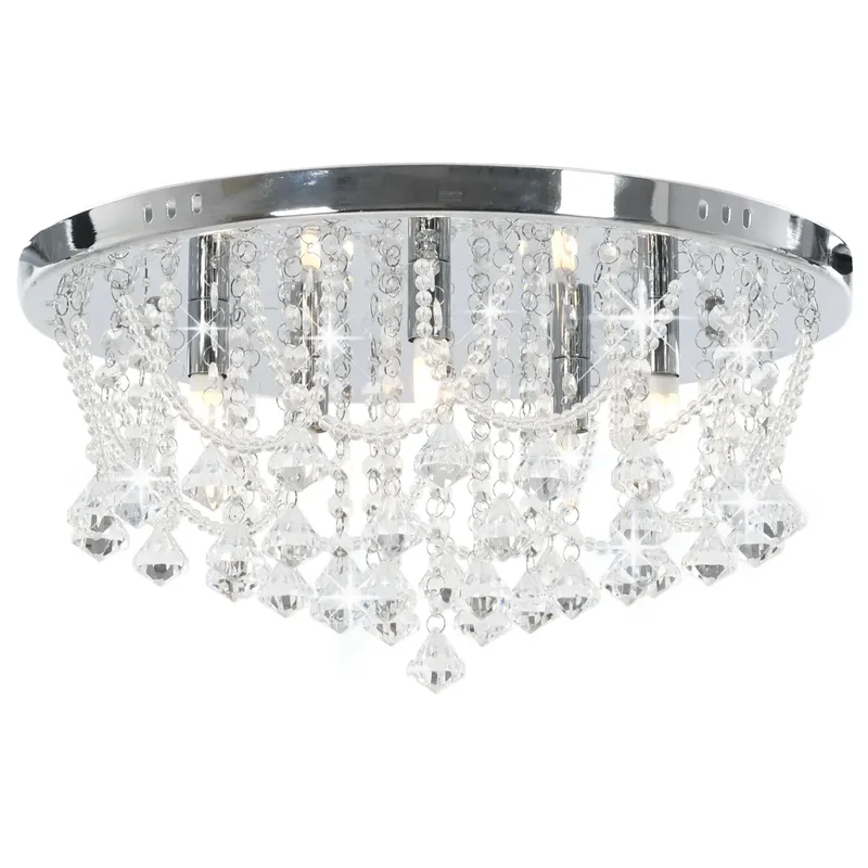 Plafonnier rond avec 4 ampoules G9 design moderne chambre salon 45 x 22 cm en métal argenté 02_0046397