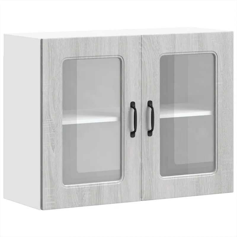 Armoire murale de cuisine avec porte vitrée pratique 80 x 31 x 60 cm en bois d'ingénierie gris sonoma 02_0050018
