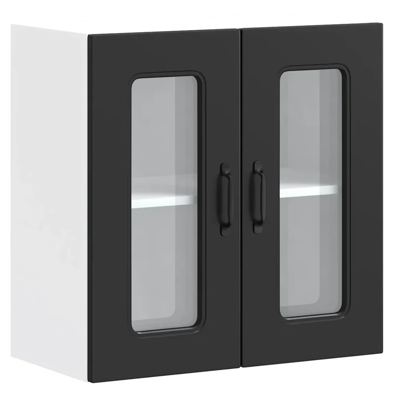 Armoire murale de cuisine avec porte en verre 60 x 31 x 60 cm grand rangement style moderne en bois noir 02_0050043