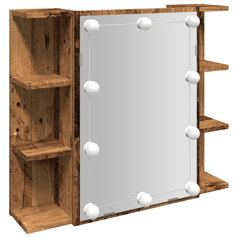 Armoire à miroir avec LED rangement bijoux 70 x 16 x 60 cm ambiance cosy finition élégante en bois vieux 02_0051000